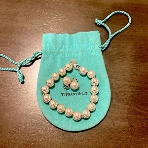 Tiffany & Co Silver Ball Beaded Bracelet (10mm) and Earrings (8 mm)